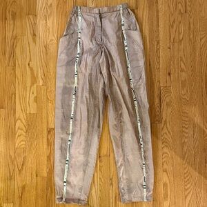 Koos Van Der Akker S 100% silk Tan Pants with Stripe Detail angled pocket NWOT
